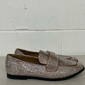 Jeffrey campbell sz8.5 brown loafers silver rhinestone slip on fancy velvit